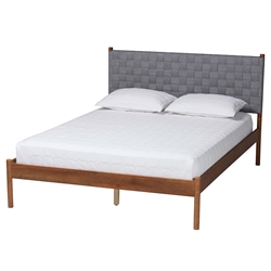 Baxton Studio Estela Mid-Century Modern Grey Woven Fabric and Walnut Brown Wood Queen Size Platform Bed